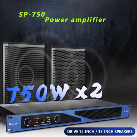 FUHAM SP-750 Digital Power Amplifier, 2-Channel Lightweight Amplifier, 1U, 8 Ohm, 750W, Suitable for