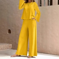 0 Women's Solid Color Long-Sleeved Trousers Two-Piece Suit 0