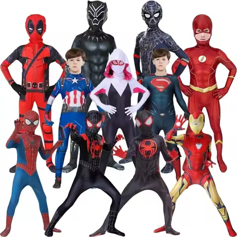 Child Adult Spider Man Hulk Iron Man Black Panther Batman Captain America Cosplay Costume Bodysuit J