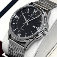 นาฬิกาควอตซ์ธุรกิจกันน้ำนาฬิกาสายเหล็กผู้ชายแฟชั่นสีดำ PABLO RAEZ