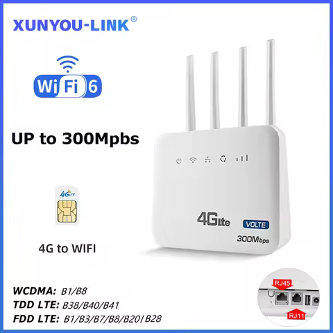 XUNYOU-LINK 4G LTE WiFi Router WiFi6 Modem VOLTE Wireless Router High Speed 300Mbps With SIM Card Sl