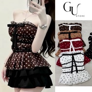 Very Beautiful Elegant Polka Dot Pattern Tube Top with Flared Bow Tie GU STORE