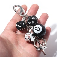 Y2K Black Dice No 8 Ball Keychain Bag Pendant Funny Resin Key Chains for Women Men Polygon Bag Charm