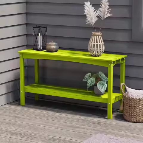 Outdoor Side Table with Storage Shelf, Weather-Resistant, Lime for Porch, Pool, and Yard