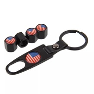 GANTUNGAN 4 pcs valve caps + key chains USA American flag suitable for Folding MTB Racing Bikes, Mot