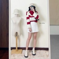 7days Clothing-Striped Knitted Shirt With Off-Shoulder Design