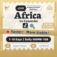 eSIM Africa 14 Counties 1-10Days | High Speed Daily500MB-1GB Unlimited Data | Incl South Africa SIM 