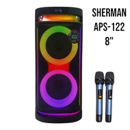 SHERMAN APS-122 ลำโพงปาร์ตี้ล้อลาก เบสคู่ ขนาด  8 นิ้ว กำลังขับ 70W