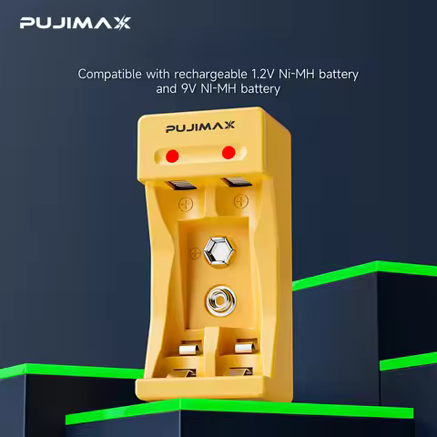 PUJIMAX 2 Slots Smart Battery Charger Quick Charge For 9V Ni-MH/Ni-Cd Battery 1.2V AA/AAA Rechargeab
