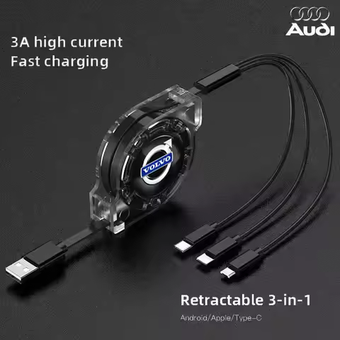 3 In 1 Charge Cable Cord Multi Port Charging Wire Line For Volvo V60 XC90 V40 XC60 V50 S60 C30 V70 S
