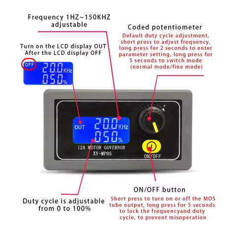 DC6-30V 150W 5A DC Motor Speed Controller PWM Motor LED Lighting Dimming Controller Slow Start Slow 