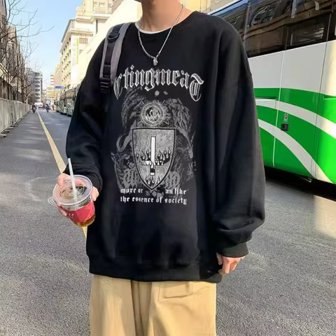 T shirt for men Anime Dark Cross Print Long Sleeve Tee men Autumn Vintage Y2k Streetwear Graphic Tsh