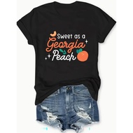 Crew Neck TShirt Casual Fabric Top with Slight Stretch Sweet Georgia Peach Graphic for Women 0XL4XL