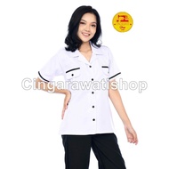 Baju Seragam Dinas Putih PNS Wanita Lengan Pendek Baju Dinas Putih List Hitam Kemeja Putih Wanita Ba