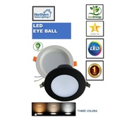 LED EYEBALL 6W 3 Colour LED EYE BALL CEILING LIGHT RECESSED LIGHTING  (White & Black Frame)