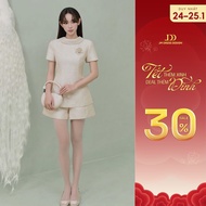 Set 2T38 Slim Turn-down Collar Top + 3S10 Body Shorts - Quiet Luxury Elegant Feminine Metallic Suit 