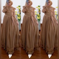 Rauna Dress Full Furring Gamis Wanita Dewasa 2022 Terbaru Kondangan Mewah Murah
