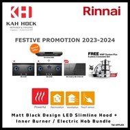 RINNAI SPECIAL COMBO DEAL! RH-S3059 Sleek &amp; Stylish Matt Black Design LED Slimline Hood + Inner Burner or Electric Hob