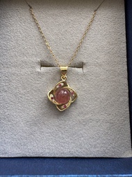 紅草莓晶 紅碧璽 鋯石 S925通體純銀鑲嵌吊墜 Red Strawberry Quartz 925 Sterling Silver Gold-Plated Pendant, pendant,pend