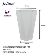 Hexagon Plastic Flower pot 28cm x 18cm x 40cm Pokok Hiasan / Modern Design Flower Pot Indoor & Outdo