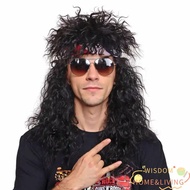 WISDOM Halloween Party Cosplay Wig, Long Punk 70s 80s Rockstar Wig, Vintage Fluffy Curvy Cosplay Roc
