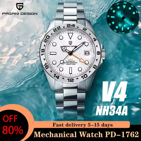 PAGANI DESIGN 2025 New Men Automatic Mechanical GMT Watch NH34A Stainless Steel V4 Sapphire Waterpro