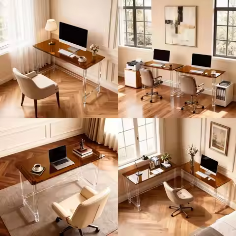Contemporary Clear Acrylic Laptop Desk, Compact Study Writing Table for Home Office or Bedroom (K Br