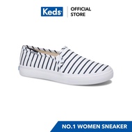 [New] KEDS WF62501AW DOUBLE DECKER BRETON STRIPE WHITE NAVY Women's sneakers slip-on white stripes navy blue good