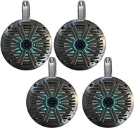 2 Pair (Qty 4) of Kicker 6.5" 2-Way 195 Watts Max Power Coaxial Marine Audio Multicolor LED Speakers with Charcoal Salt Water Grilles, 6.5" Marine Tower Speaker Enclosures (2 Pair) - Black