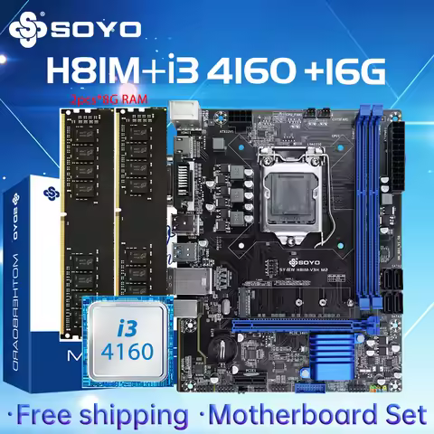SOYO H81 Motherboard Kit Suppor RAM DDR3 8G*2 i3 4160 CPU LGA 1150 Support I3 I5 I7 M.2 VGA HDMI-Com