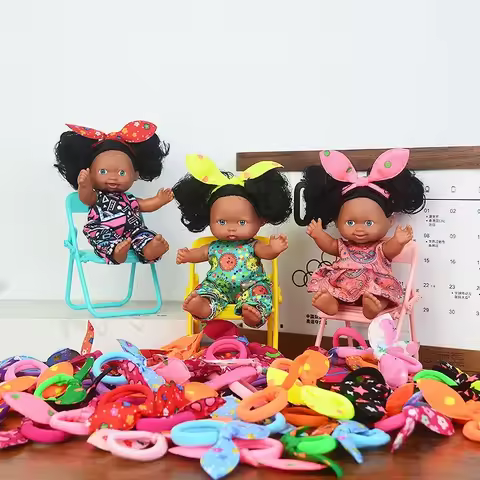 5Inches Kawaii Cute Black New Reborn Baby Dolls Educational Dolls Black Skin Black Hair With Cute Bo