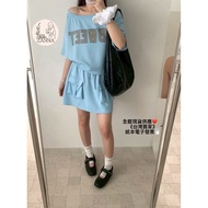 < zanna > Ready Stock 6388 (r) f5-1 Air Cotton Korean Sweet Letter Tooling Suit Women's Clothing Per