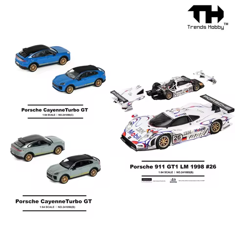Trends Hobby 1:64 Porsche 911 GT1 LM 1988 #26 Champion Latte Art Car Model Porsche Cayenne Collectio