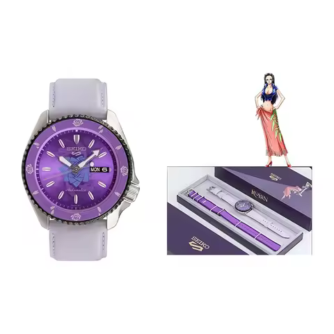 SEIKO 5 Business Mechanical Movement Cow Leather/Cow Leather Strap Watch Unisex Purple Watch Dial SR