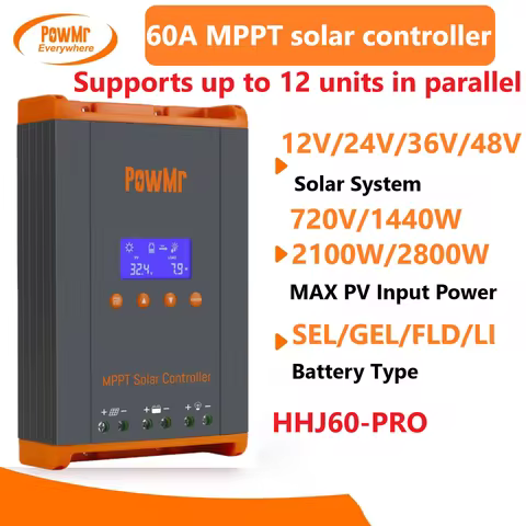 PowMr Controller 60A MPPT Solar Charge Controller Parallel 12 Battery 12V 24V 36V 48V Solar System 1