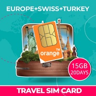 Europe SIM【 orange Sim Card 】【 Europe UK Switzerland 】【20Days 15GB】Travel Prepaid SIM Card 欧洲上网卡