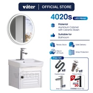 [VATER] 4020s Aluminium Bathroom Cabinet With LED Round Mirror Ceramic Sink White.