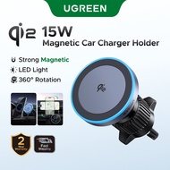 UGREEN 7.5W 15W Magnetic Wireless Car Charger for iPhone 12-15 Series, With Blue Light indicator, Su