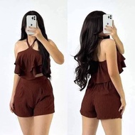 MIREYA -FYANG HALTER TOP AND POCKETSHORT COORDINATES |S-L | FREESIZE BARK CREPE