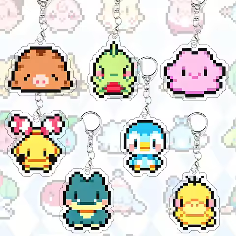 Cute Pixel Bulbasaur Acrylic Keychain Ditto Snorlax Backpack Pendant Bag Psyduck Decoration Accessor