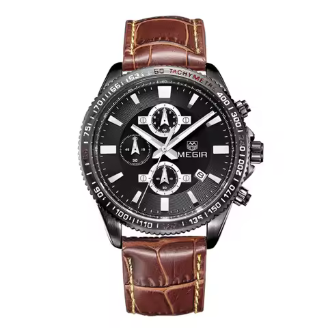 MEGIR 3001G Men Sports Watch 3-eye Chronograph Waterproof Luminous Sports Wristwatch Gifts