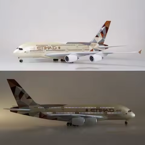 about 1/200 Scale 37CM Airplane 380 A380 ETIHAD Airline Model W Light and Wheel Diecast Plastic Resi