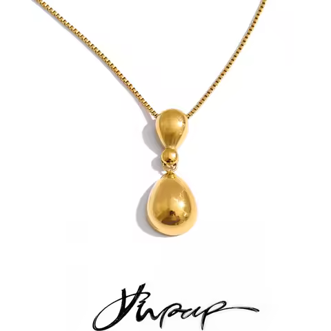 Yhpup Stainless Steel Teardrop Casting Pendant Necklace Unique Individualistic Fashion Daily Jewelry