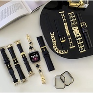 Luxury Gold black Watch Strap For Fitbit Versa 4 Strap Metal Leather Fitbit sense 2 / Fitbit sense /