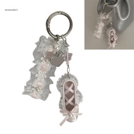 EC Versatile Ballet Shoe Charm Key Holder Pearls Lace Ribbon for Backpack or Bag