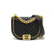 Chanel Black Quilted Caviar Leather Le Boy Half Moon Small Messenger Bag