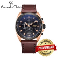 [Official Warranty] Alexandre Christie 6652MCLBRBA Men's Black Dial Leather Strap Watch