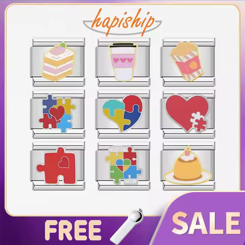 Hapiship 2024 New Women Puzzle Heart Cheese Cake Coffee Charms Links Fit 9mm Bracelet Stainless Stee