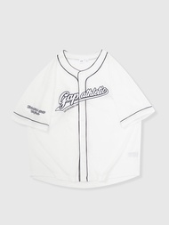 男裝|Logo印花圓領棒球短袖襯衫-白色