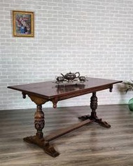 【卡卡頌  歐洲古董】英國 球根雕刻桌腳 橡木 個性  餐桌  工作桌  書桌  古董桌 t0242